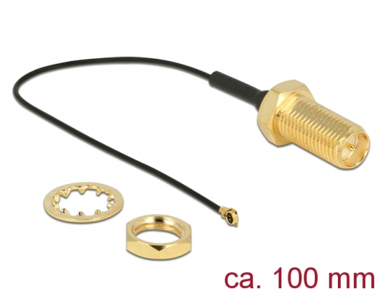 Antennenkabel RP-SMA Buchse zum Einbau > MHF IV/ HSC MXHP32 kompatibler Stecker 100 mm 0.81 Gewindelnge 10 mm