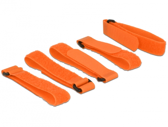 Kabelbinder, Klettverschluss L 300 mm x B 20 mm 5 Stck mit Schlaufe orange