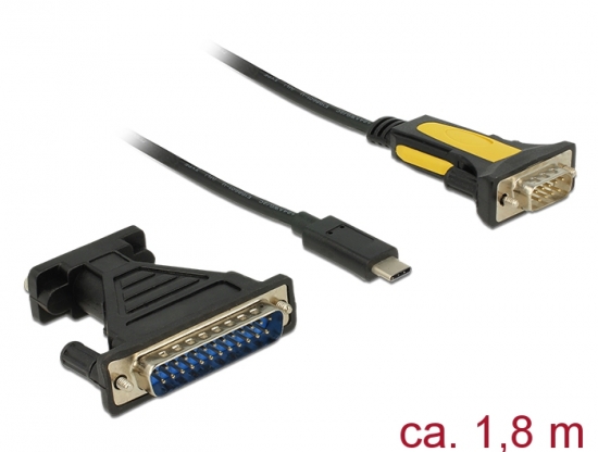 Adapter USB Type-C - 1 x Seriell DB9 RS-232 + Adapter DB25, Prolific