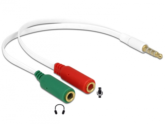 Headset Adapterkabel 4 poliger 3,5mm Klinkenstecker - 2x 3,5mm Klinkenbuchse wei / Flachkabel