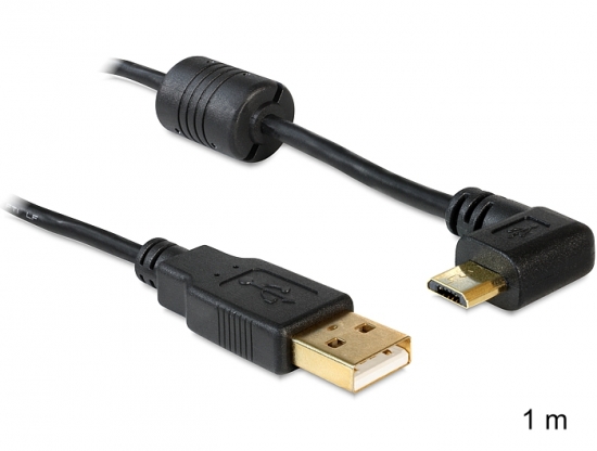USB 2.0 Kabel A Stecker - micro-B Stecker 90 seitlich gewinkelt 1,0m schwarz