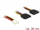 Power Kabel, 4 Pin Floppy Buchse - 2x SATA 15 Pin Buchse, 30cm