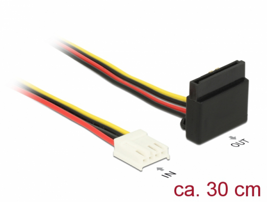 Power Kabel, 4 Pin Floppy Buchse - 1x SATA 15 Pin Buchse gewinkelt, Metallclip, 30cm