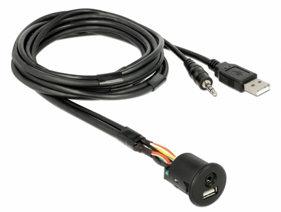 Kabel, USB Typ A + 3,5 mm 4 Pin Klinke - Einbaubuchse, schwarz, 1,50m