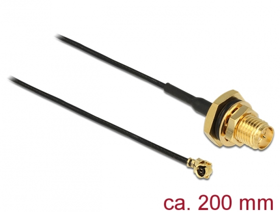 Antennenkabel RP-SMA Buchse zum Einbau > MHF /U.FL-LP-068 kompatibler Stecker 200 mm 1.13 Gewindelnger 9 mm spritzwassergeschtzt