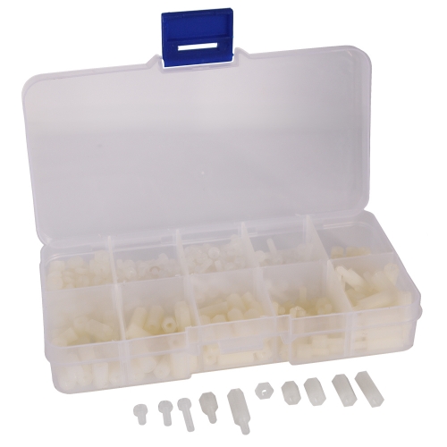 420-teiliges Nylon Abstandshalter Sortiment in Kunststoffbox, M2,5, weiß
