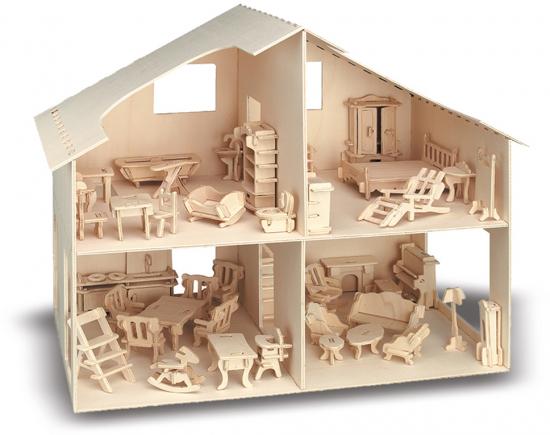 Holzbausatz Puppenhaus mit Mbel
