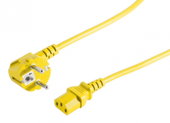 Kaltgeräte Netzkabel Schutzkontakt-Stecker abgewinkelt – IEC320-C13 Buchse gelb