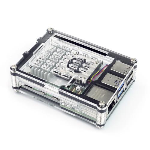Acryl Gehuse fr Raspberry Pi 5 + Active Cooler, stackable, transparent/schwarz