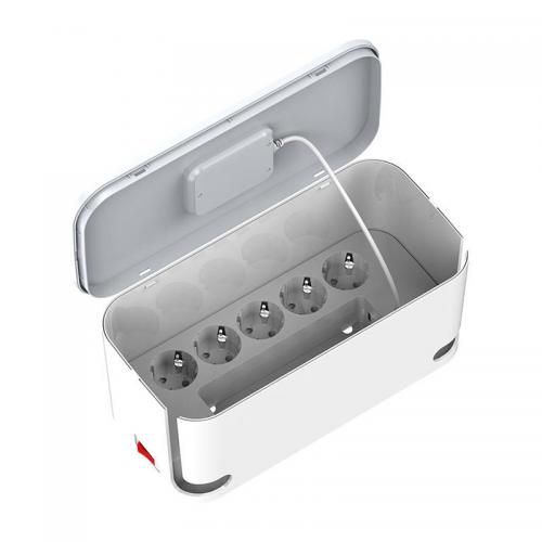 LDNIO 5-fach Steckdosenleiste mit Kabelbox, 3x USB, Induktive Ladefunktion, 2m, weiß