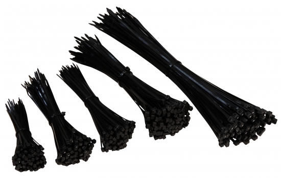 Kabelbinder Set, 500er-Pack, schwarz, 5 Größen 100/140/160/200/300mm
