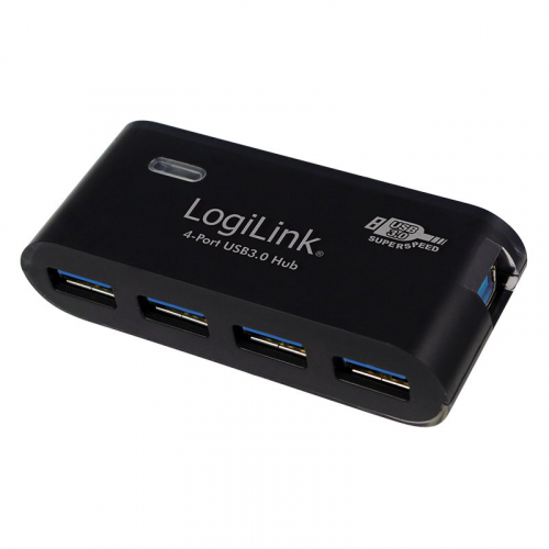 LogiLink USB 3.0 Hub, 4-Port, mit Netzteil, schwarz