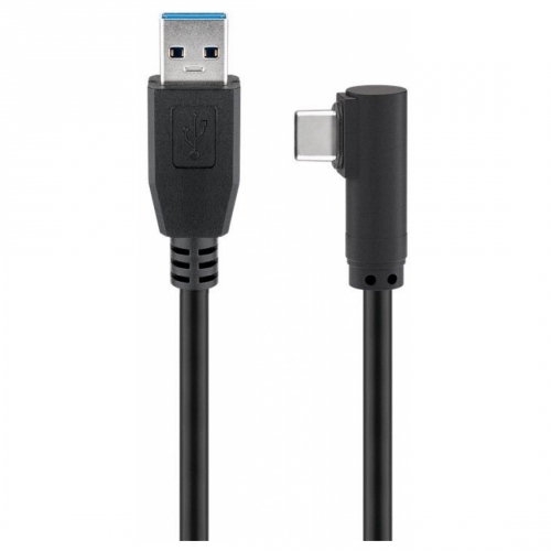 USB-C 3.0 Kabel A Stecker – C Stecker 90° seitlich gewinkelt schwarz