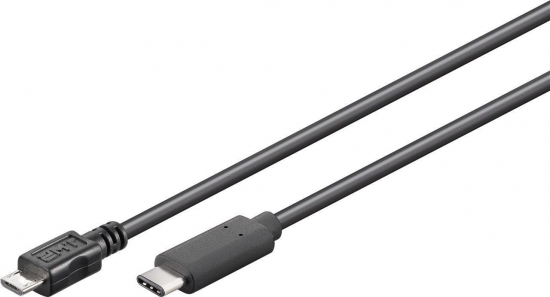 USB 2.0 Kabel, C Stecker – Micro-B 2.0 Stecker, schwarz
