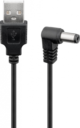 USB Strom Adapterkabel, A Stecker – Hohlstecker 5,5 x 2,1mm gewinkelt, schwarz