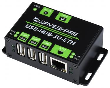 Waveshare Industrieller USB 2.0 Hub: 3x USB Port Erweiterung + RJ45 Ethernet Port, ohne Netzteil
