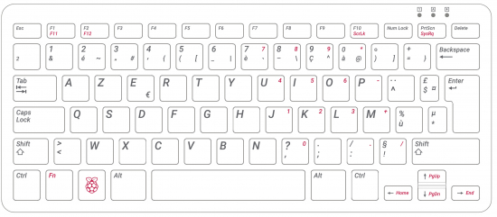 offizielle Raspberry Pi Tastatur, FR-Layout, inkl. 3 Port USB Hub, rot/wei