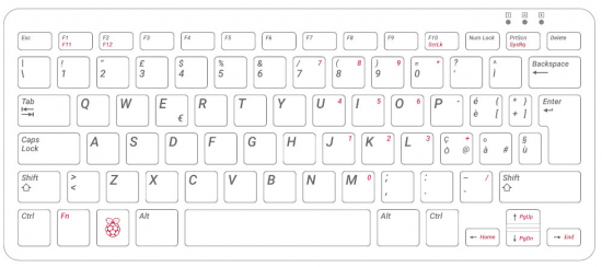 offizielle Raspberry Pi Tastatur, IT-Layout, inkl. 3 Port USB Hub, rot/wei
