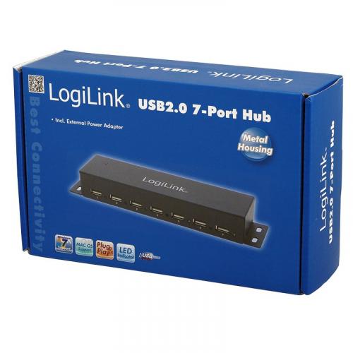 LogiLink USB 2.0 Metall Hub, 7-Port, montierbar, schwarz