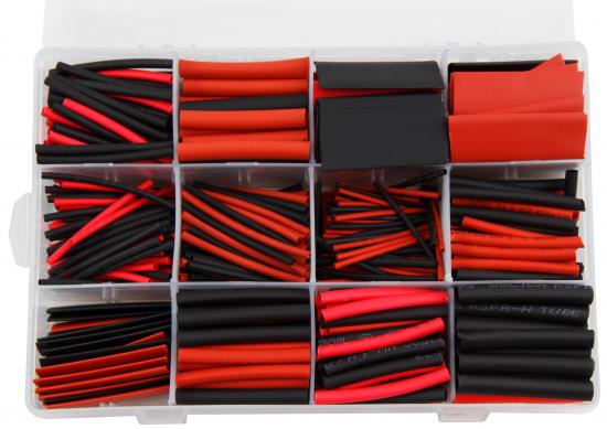 Schrumpfschlauch-Set, 560-teilig in Sortimentsbox, rot / schwarz