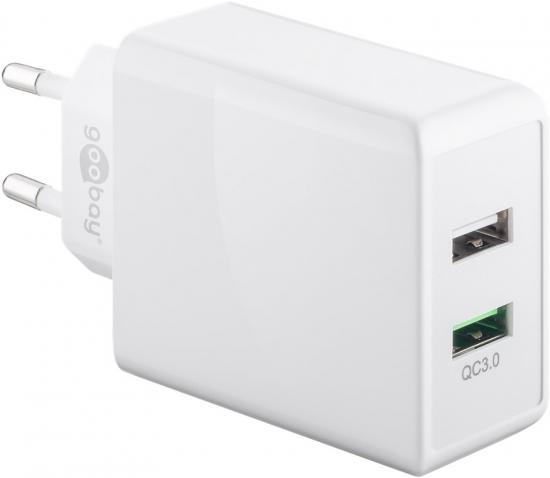 Dual USB Schnellladegert / Netzteil, QC 3.0, 2x USB-A, 28W, wei