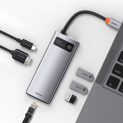 Baseus Metal Gleam 6in1 Hub, USB-C zu 3x USB 3.0 + HDMI + USB-C PD + Ethernet RJ45