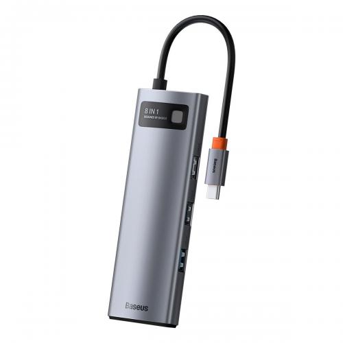 Baseus Metal Gleam 8in1 Hub, USB-C zu 3x USB 3.0 + HDMI + USB-C PD + Ethernet RJ45 + microSD/SD