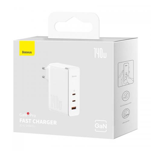 Baseus GaN5 Pro Quick Travel Charger / Ladegert, 2x USB-C + USB, 140W, wei