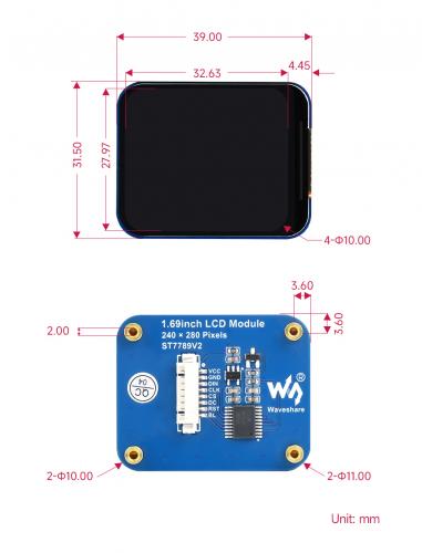 Waveshare 1.69 Zoll LCD Display Modul: IPS, 240280 Auflsung, SPI-Schnittstelle, 262K Farben