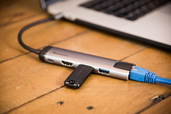 Verbatim USB-C Multiport-Hub: 4K HDMI, Dual USB 3.0, Gigabit Ethernet, Schnellladefunktion