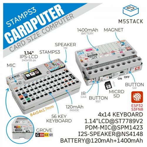 M5Stack Cardputer: Kompakter Mini-Computer, M5StampS3, Prototyping und IoT 1,14 Zoll, 56-Tasten