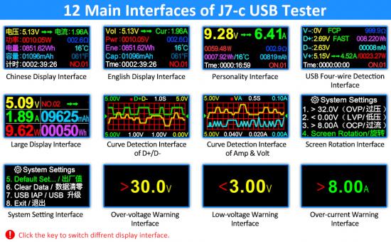 USB Tester J7-c, fr USB-A / USB-C / microUSB, 3,6-32V, OLED Display