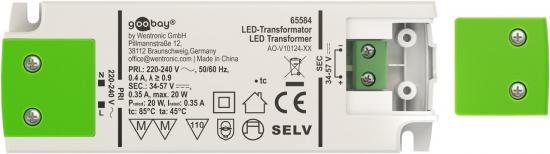 Goobay LED-Konstantstrom-Trafo 350mA/20W, Konstantstromversorgung, 34-57V DC, IP20, nicht dimmbar