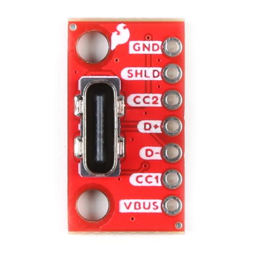 SparkFun USB C Breakout Vertikal, VBUS, GND, CC1, CC2, D+, D-, SHLD Pins, Pitch Header, 1.5A - 3A
