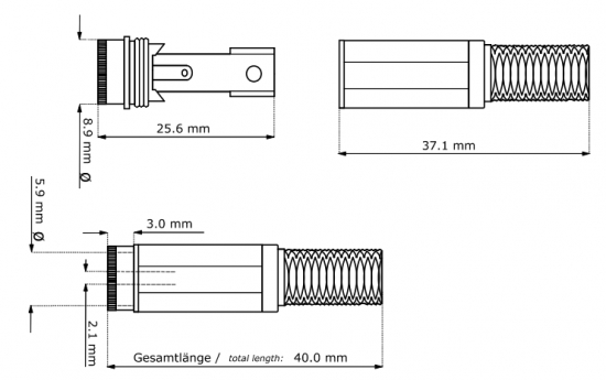 DC-Kupplung fr Hohlstecker 5,5x2,1mm mit Knickschutz - Ltmontage