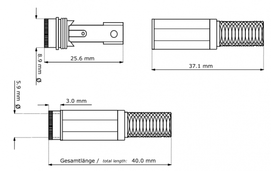 DC-Kupplung fr Hohlstecker 5,5x2,5mm mit Knickschutz - Ltmontage