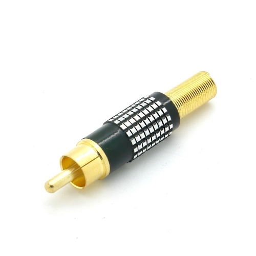 Cinchstecker, Metallausfhrung mit Knickschutz fr Kabel 6-8mm, vergoldet, Ltmontage - Farbe: schwarz