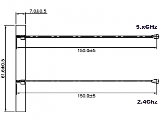 WLAN Doppelantenne MHF/U.FL-LP-068 kompatibler Stecker 802.11 ac/a/h/b/g/n 5 dBi 2x 150mm PCB intern