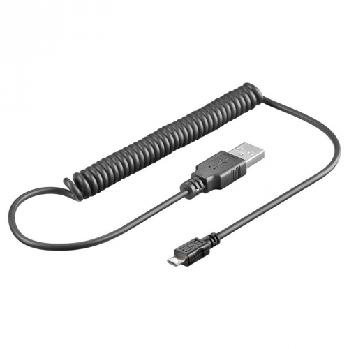 USB 2.0 Hi-Speed Spiral Kabel A Stecker  Micro B Stecker 1,0m - Farbe: schwarz