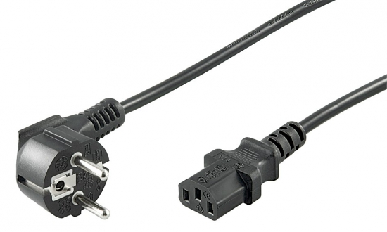 Kaltgeräte Netzkabel Schutzkontakt-Stecker abgewinkelt – IEC320-C13 Buchse schwarz - Länge: 1,50 m