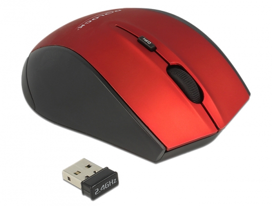 Ergonomische optische 5-Tasten Maus 2,4 GHz wireless schwarz/rot