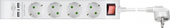 4-fach Steckdosenleiste mit Schalter und 2 USB Ports (je 2,1A), weiß, 1,4m