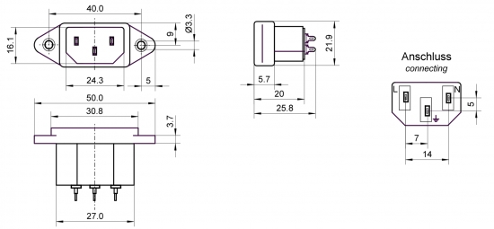 AC-Einbaustecker C14 - Ltanschluss