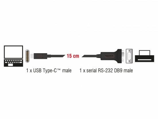 Adapter USB Type-C - 1 x Seriell DB9 RS-232, FTDI