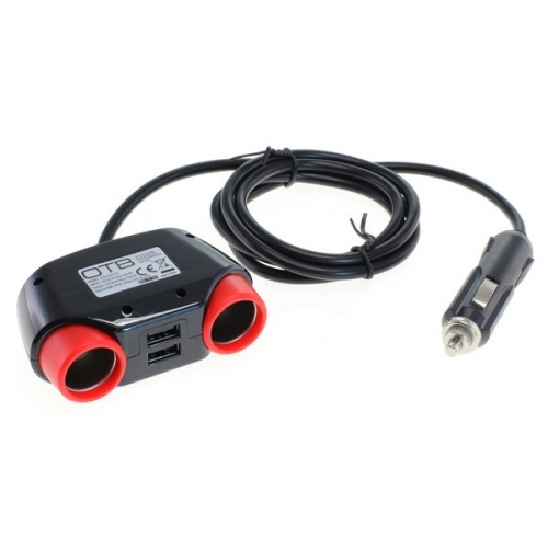 KFZ Verteiler, Zigarettenanznder Stecker - 2x Kupplung + 4x USB, 1,2m Kabel