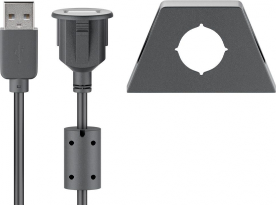 USB 2.0 Hi-Speed Verlängerungskabel zum Einbau, mit Montagehalterung, schwarz - Länge: 2,00 m