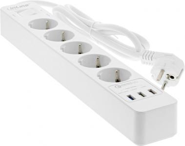 InLine 5-fach Steckdosenleiste: berspannungsschutz, 3 USB, Quick Charge, 1,5m Kabel