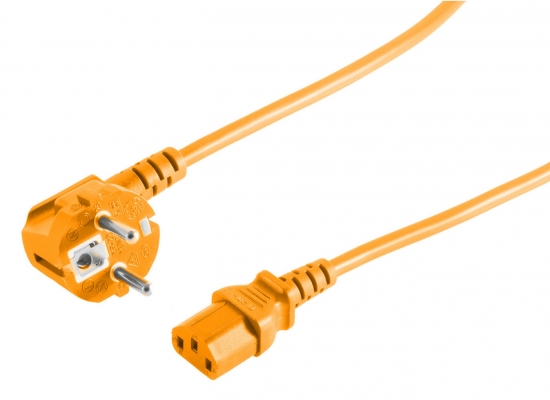 Kaltgerte Netzkabel Schutzkontakt-Stecker abgewinkelt  IEC320-C13 Buchse orange - Lnge: 3,0m