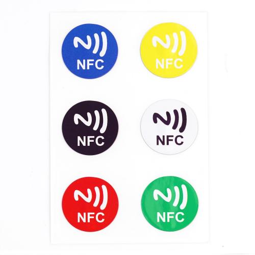 RFID / NFC Tags, Ntag215, 25mm, selbstklebend, farbig sortiert, 6 Stück