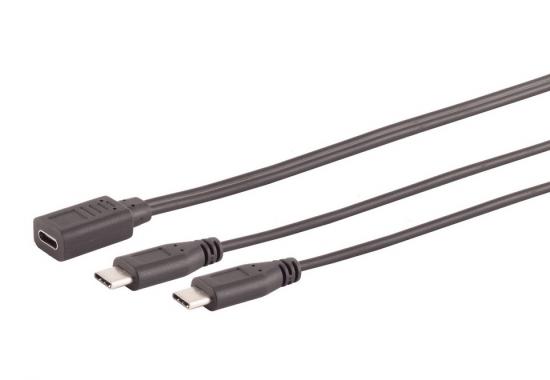 USB 2.0 Y-Kabel, USB-C Buchse - 2x USB-C Stecker, schwarz, 0,30m